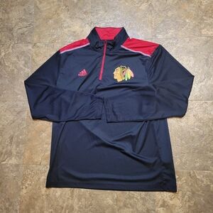Adidas Chicago Blackhawks Pullover Shirt Mens Large L Black Red 1/4 Zip Athletic